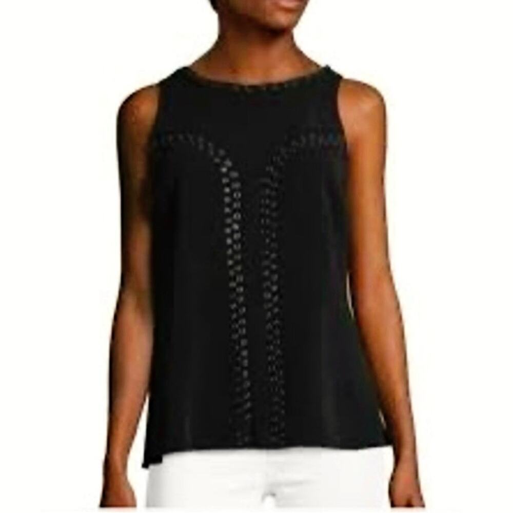 Ramy Brook Tia Sleeveless.Stretch Crepe Grommet Studded Top Black Size XS